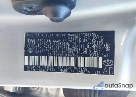 2015 Toyota Corolla S из США, поврежденный, VIN 2T1BURHE3FC435255